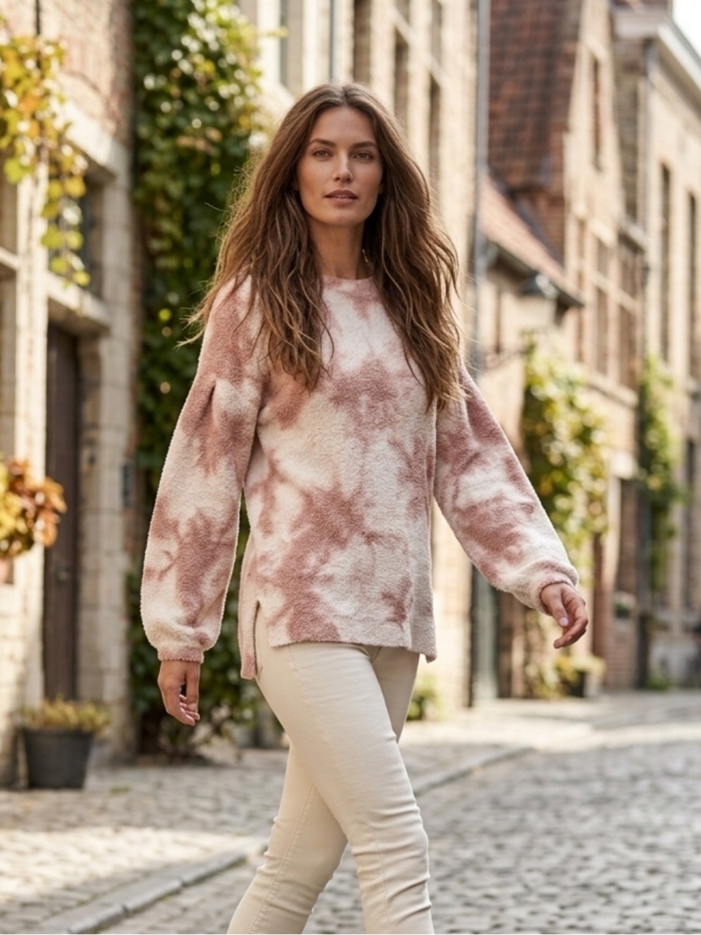 NWT Melissa Nepton Gaby Chenille Cloud Soft Tunic XS Cream Blush Copper Tie Dye